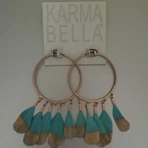 NWT Gold Turquoise Hoop Feather Earrings